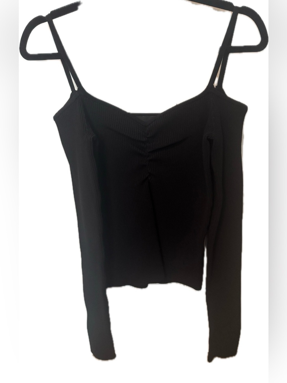 7 For All Mankind Black Ribbed Off-Shoulder Cami Top